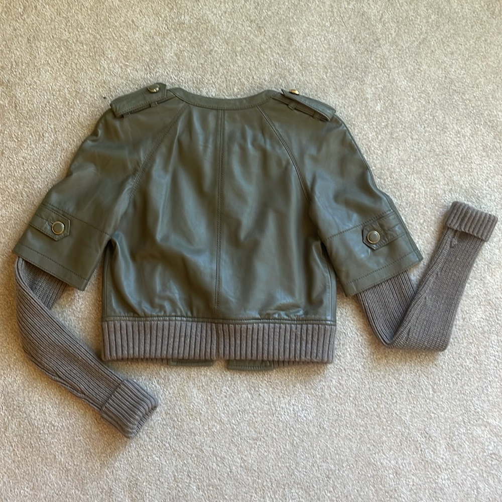 TORY BURCH Green Lambskin & Sweater-Sleeved Biker Jacket Sz XS - Picture 12 of 12